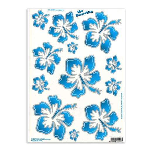 91.05322 MERKLOOS Stickerset hawaiiaanse bloemen blauw L 340 x 240 mm